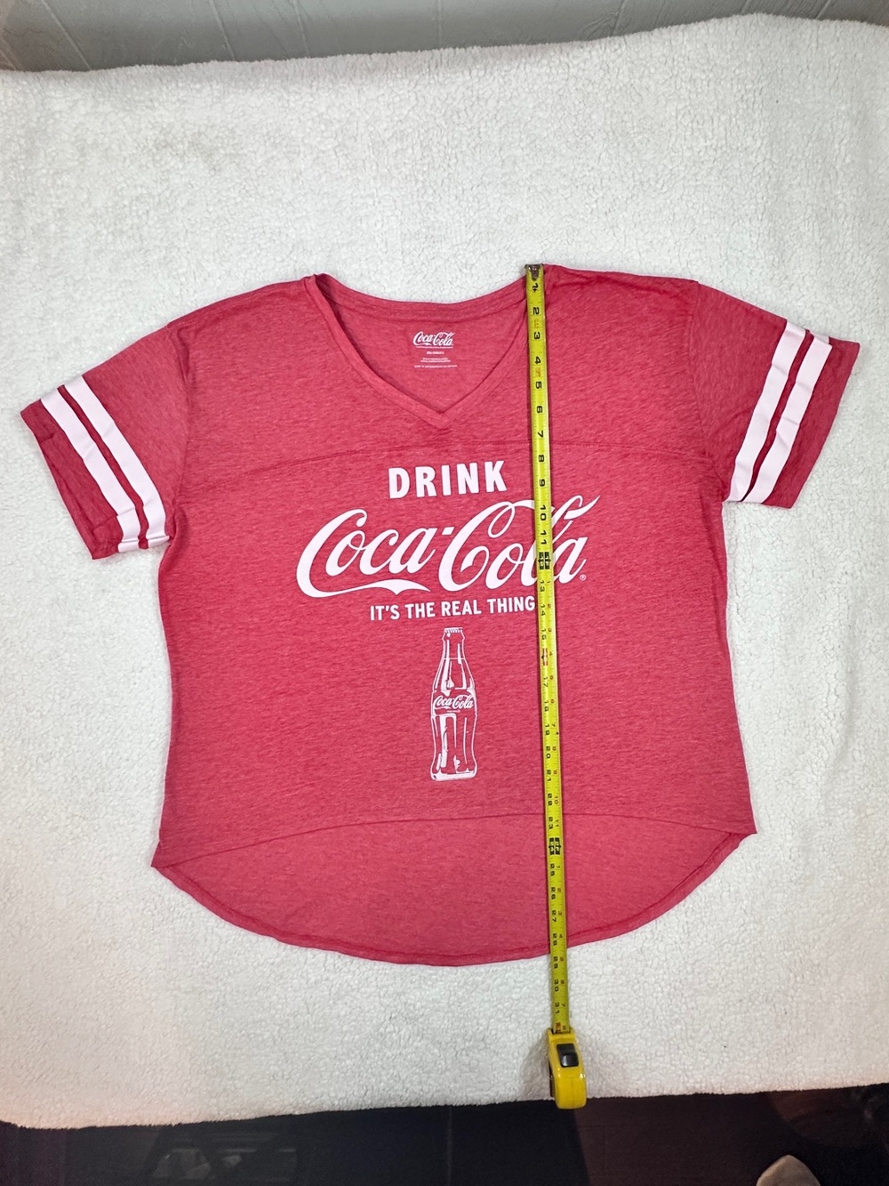 Coca Cola Women's Red V-Neck Tee breathable 53% cotton - Picture 8 of 8